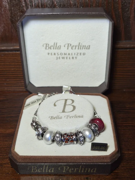 Bella Perlina Silver Charm Bracelet with Pink Accent Bead