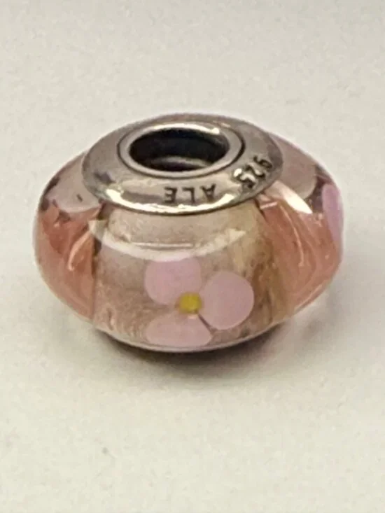 Pandora Pink Floral Murano Glass Charm Sterling Silver 925 ALE