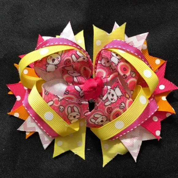 ****  Pink Easter Bunny Deluxe Bow  5B1749  Handmade NWT Boutique