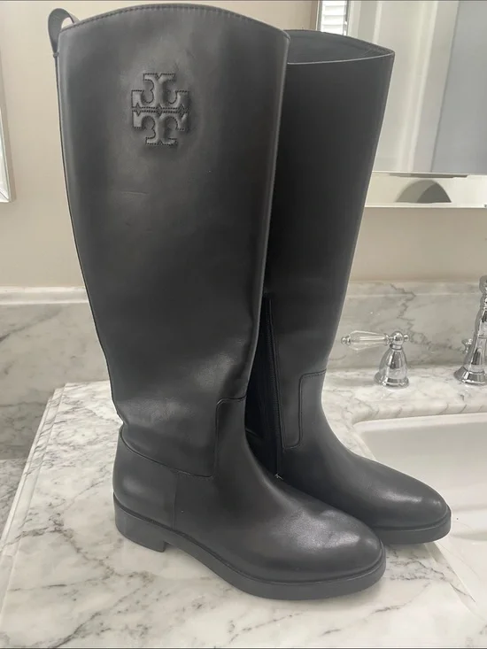 Tory Burch Black Leather Over-the-Knee Riding Boots