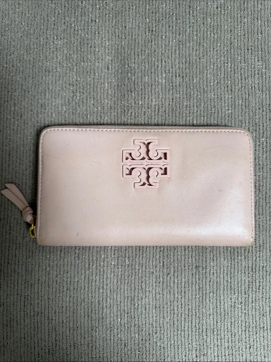Tory Burch Blush Leather Zip Wallet with Logo