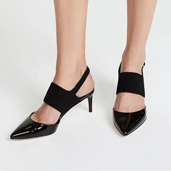 Tory Burch Ashton Black Suede‎ Leather Slingback Kitten Heel Sandal Pumps Sz 9