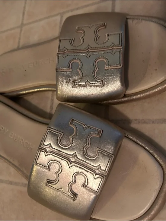 Tory Burch Metallic Gold Leather Slide Mules