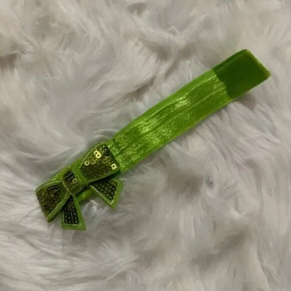 Green Sequin Bow on Green FOE Headband  7479  Handmade NWT Boutique