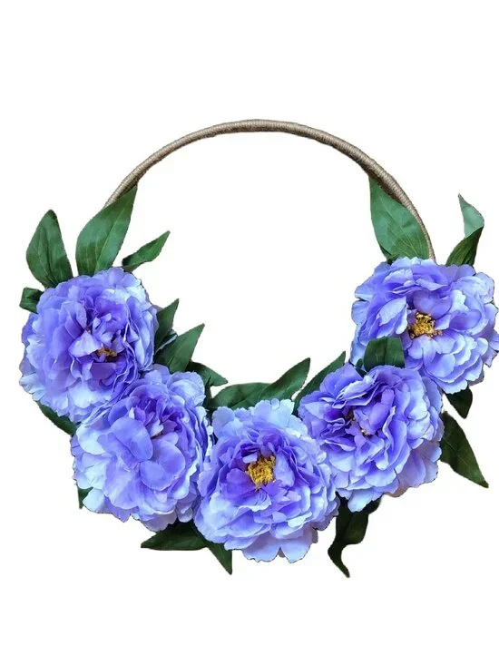 Spring Purple Floral Flower Twine Tweed Hoop Wreath