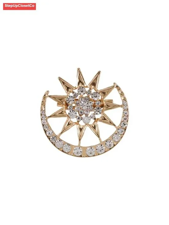 Crystal Sun Crescent Moon Brooch Pin Shiny Lapel Badge for Bag Hat Jacket