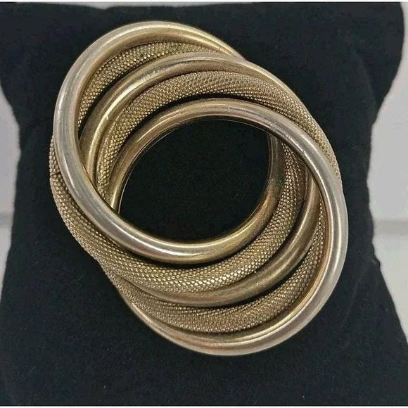 Vintage‎ Marvella Swirl Circle Brooch Pin Gold Tone Mesh Modernist MCM Art Deco