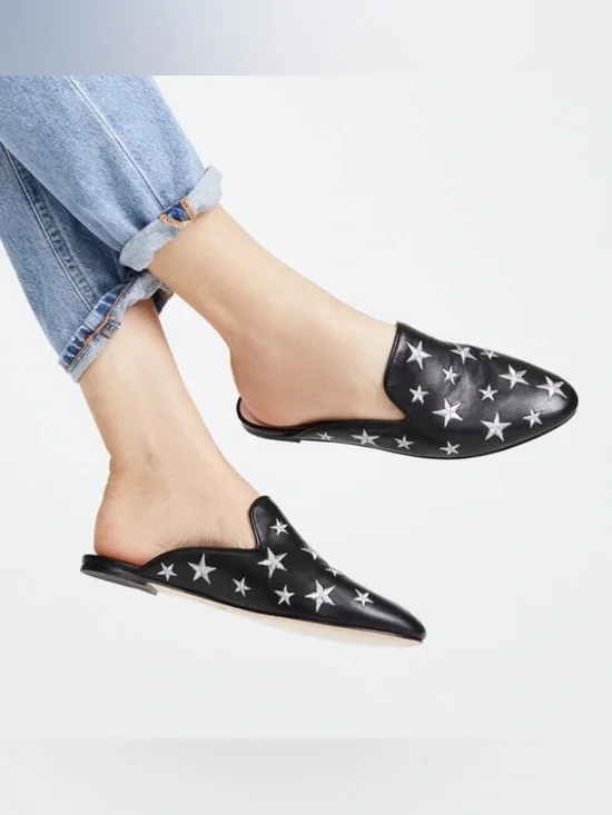 KATE SPADE Sareen Black Star-Print Leather Slip-On Mules