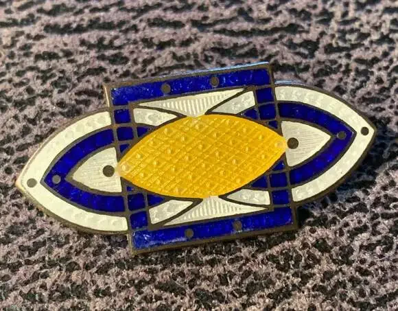 Art Deco Antique Enameled blue and yellow Pin Gorgeous