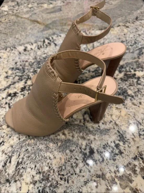 kate spade Nude/Tan Open-Toe Ankle Strap Block Heel Sandals