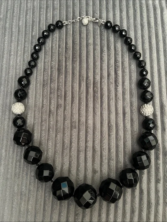 RARE Kate Spade Black Beaded & rhinestone Balls Statement Necklace