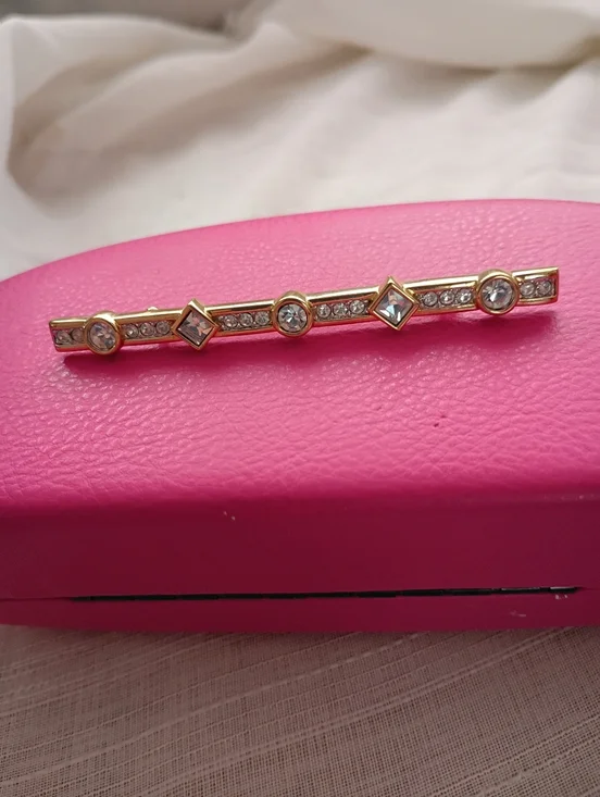 Vintage Swarovski Bar Brooch Crystal Gold Signed Swan Mark Women's Jewelry