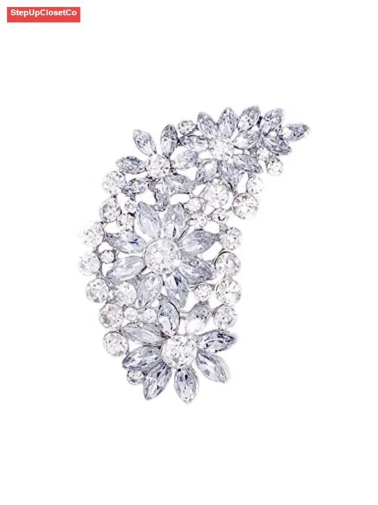 Vintage Austrian Crystal Flower Leaf Bouquet Cluster Brooch Pin for Women Gold