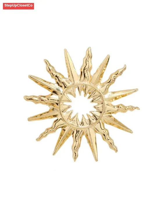 Vintage Gold Flower Sun Brooch Pin Women Celestial Statement Jewelry Halloween