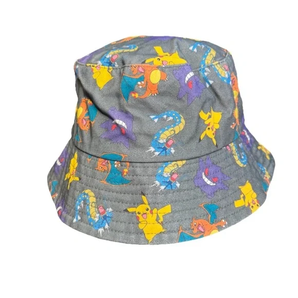 Pokemon All Over Print Bucket Hat Youth Kid Size Gray Multicolor
