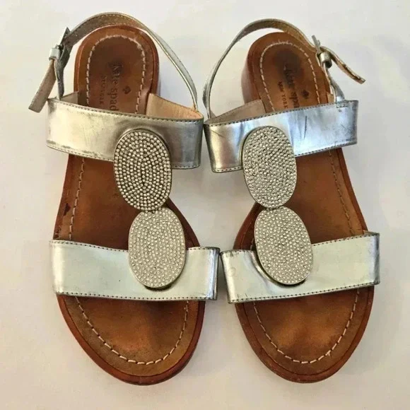 FREE w/bundle! Kate Spade silver sandals rhinestone leather sole detail sz 7