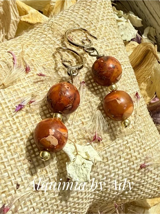Rustic Orange Jasper Drop Earrings
