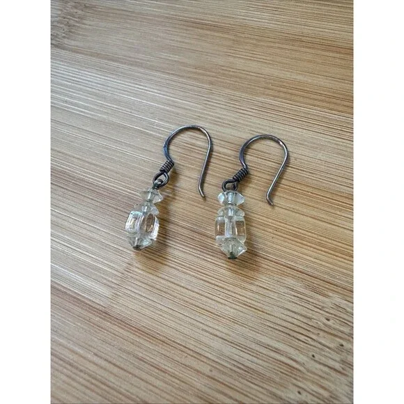 Vintage Dainty Small Clear Bead Dangle Drop Earrings Unbranded