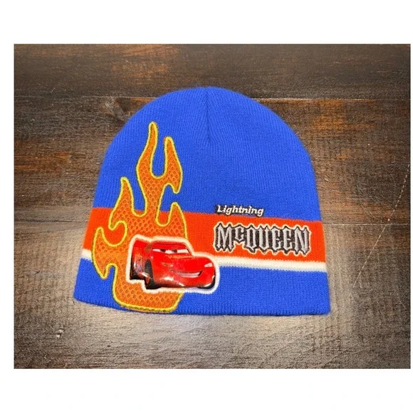 Disney Pixar Lightning McQueen Cars Blue Knit Beanie Hat‎ Winter Cap RN 36299