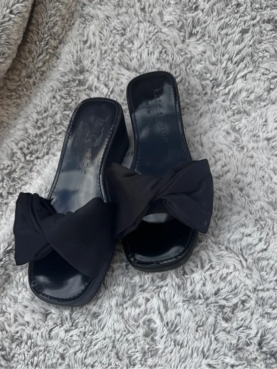 Kate Spade Women’s Black Bow Bikini Wedge Slide Sandals US 9 B