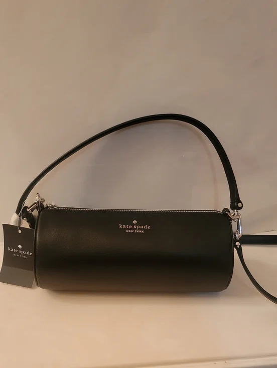kate spade black leather mini barrel bag