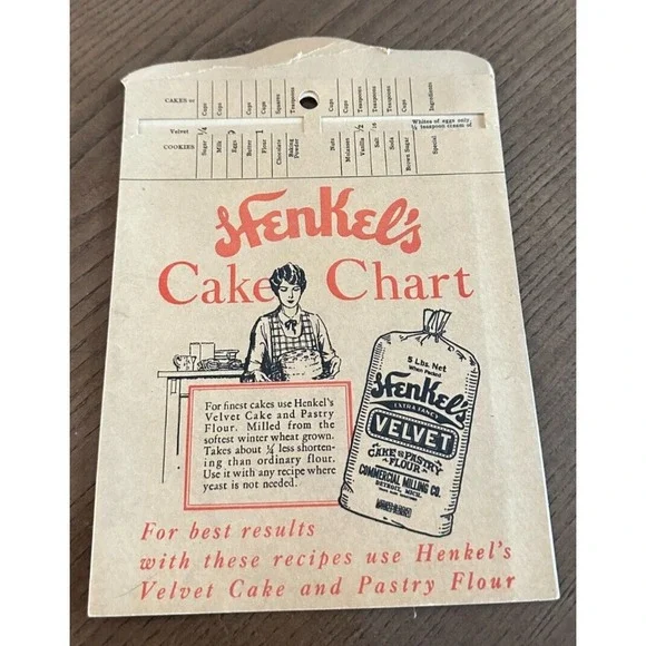 Henkel's Cake Chart Instructions ca. 1930s Vintage Baking Ephemera‎