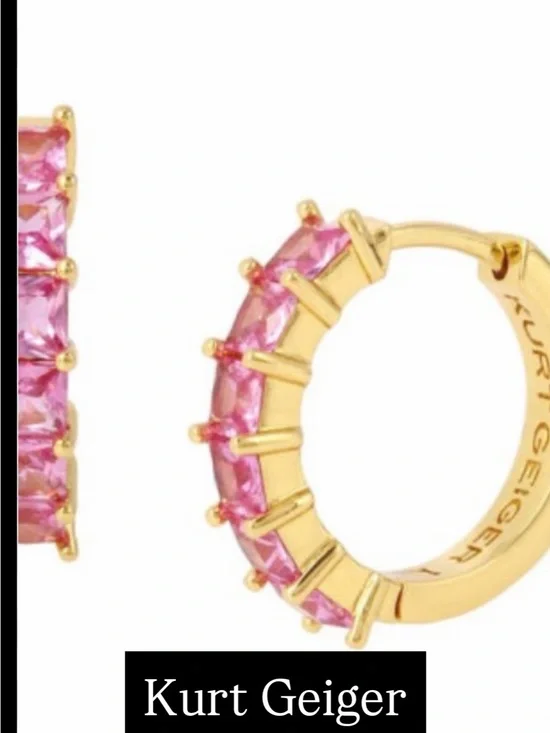 Kurt Geiger Gold Hoop Earrings with Pink Stones NWT