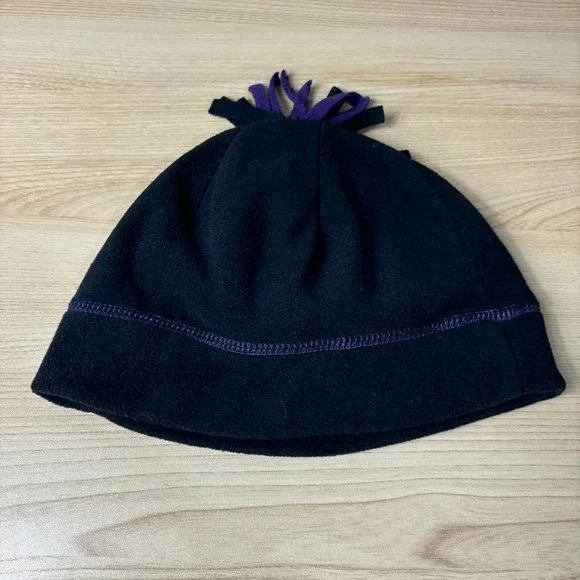 Kids Beanie Winter Hat Cap Black Purple Fleece Lightweight‎ Pom Pom Youth