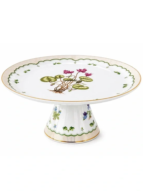 Victorian Garden Pedestal Cake Stand Floral Porcelain Footed Serving Plate