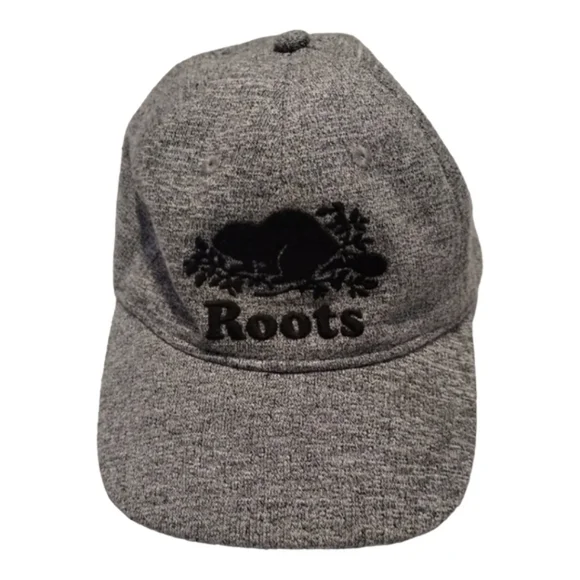 Roots Kids Adjustable Hat Baseball Cap Printed Logo Beaver Black Grey Youth‎ S/M