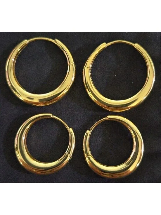 IBB CN Stamped Gold Tone Hoop Earrings 2 Pairs - 1.25 Inch - 1 Inch
