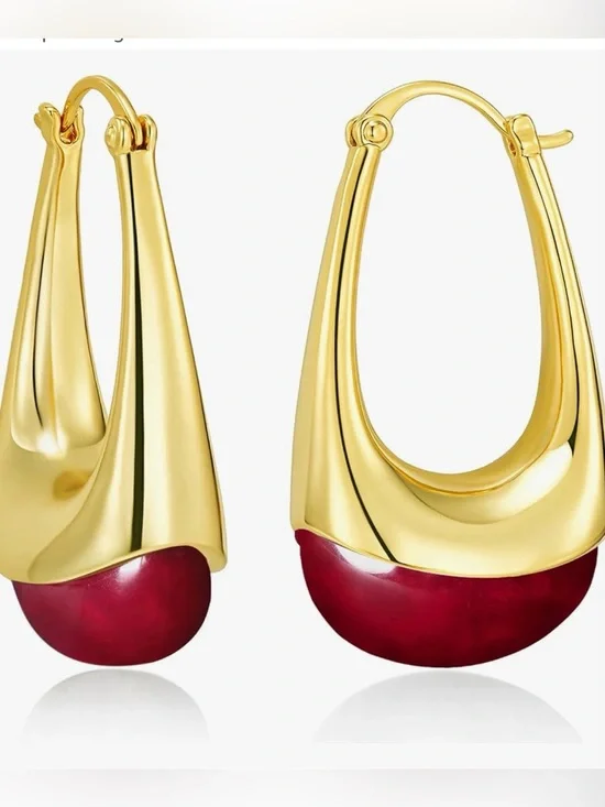 NEW 18K Gold Plated Hoops with Colored Resin Gemstone Statement Earrings