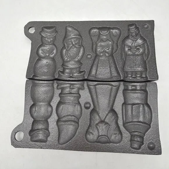 John Wright Cast Iron Candy Mold Christmas Snowman, Angel, Elf, Caroler
