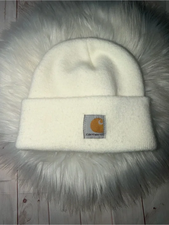Carhartt Kids Cream Fold-Up Cuff Beanie with Gold Logo