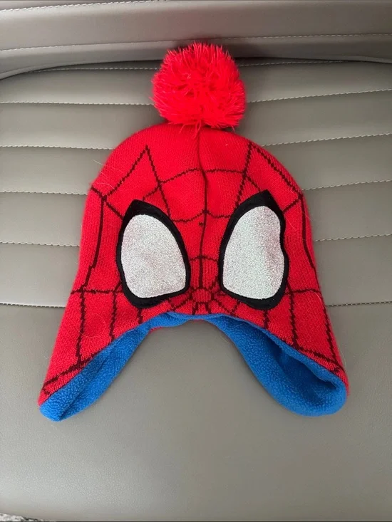 Marvel Red Spider-Man Knit Pom Beanie with Blue Lining