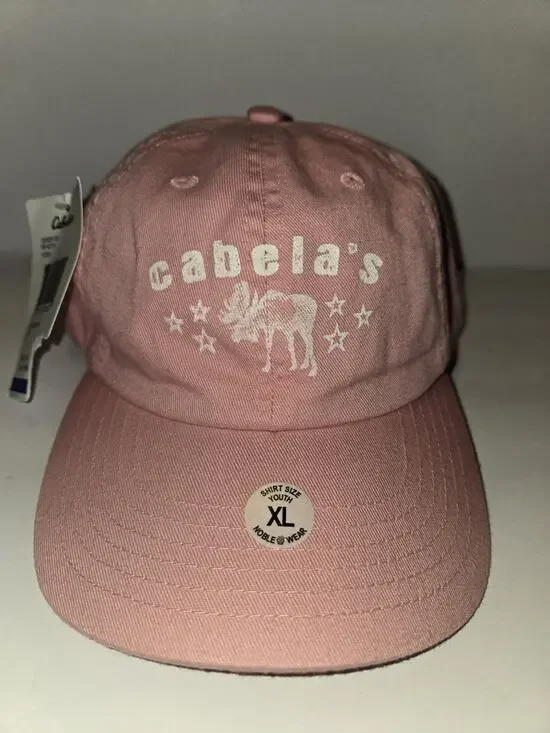 Cabela's Girls XL or Small Adult Adjustable Hat Cap Ball Cap Pink w Moose Stars