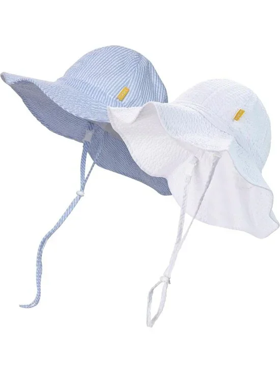 Cute Adjustable Wide Brim Sun Hat for Baby & Toddler - UPF 50+ Seersucker Bucket