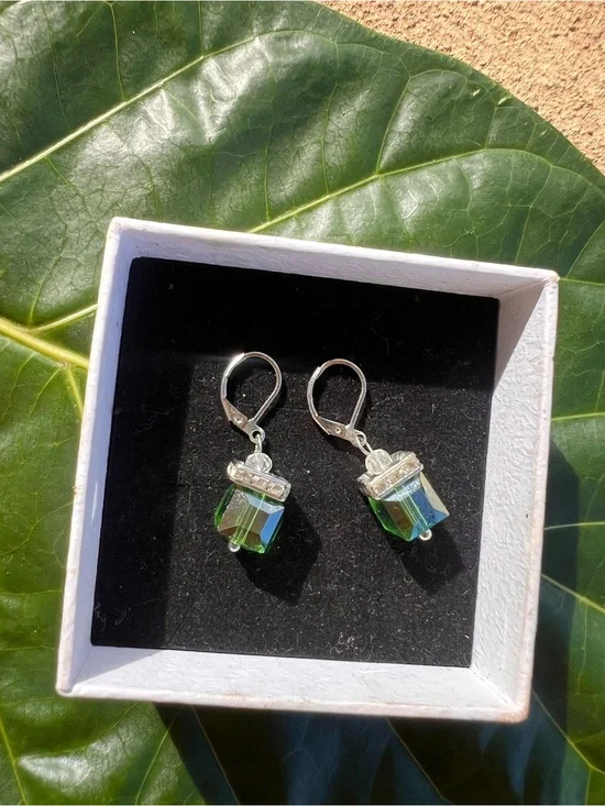 Handmade Crystal Cube Drop Earrings ✨ Sterling Silver
