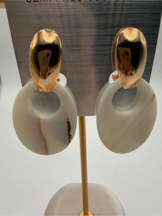 Gold Tone Mother of Pearl Shell Dangle Earrings Pierced Post Statement