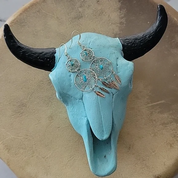 Sterling Silver Double Dreamcatcher Earrings Southwestern Boho Western Rodeo