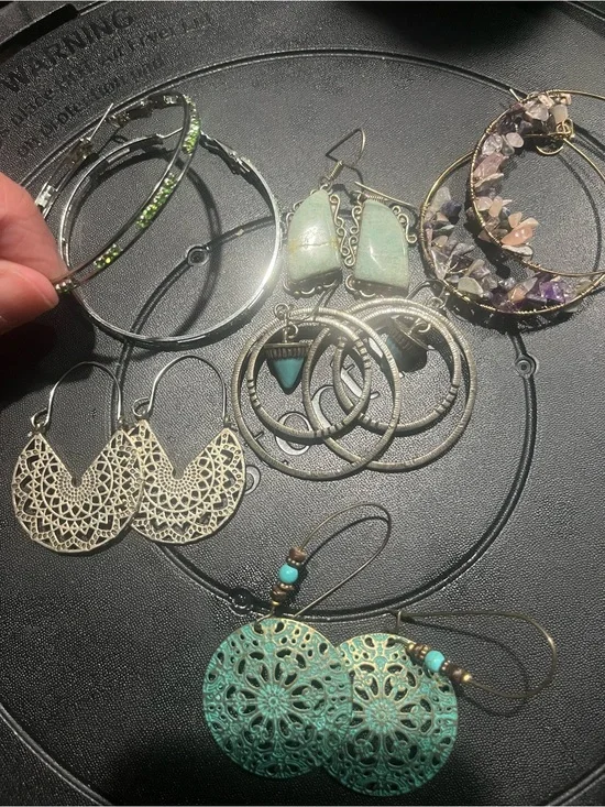 Mixed Metal and Turquoise Women’s Earring Set - Green & Gold Accents