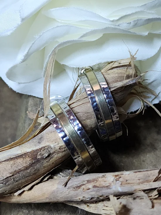 Hammered Hoop Statement Earrings — Silver & Gold Toned