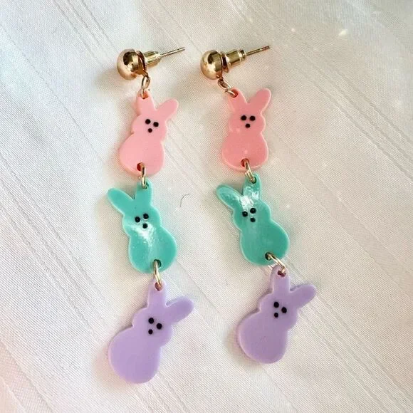 Multi color cute bunny peeps stud earrings