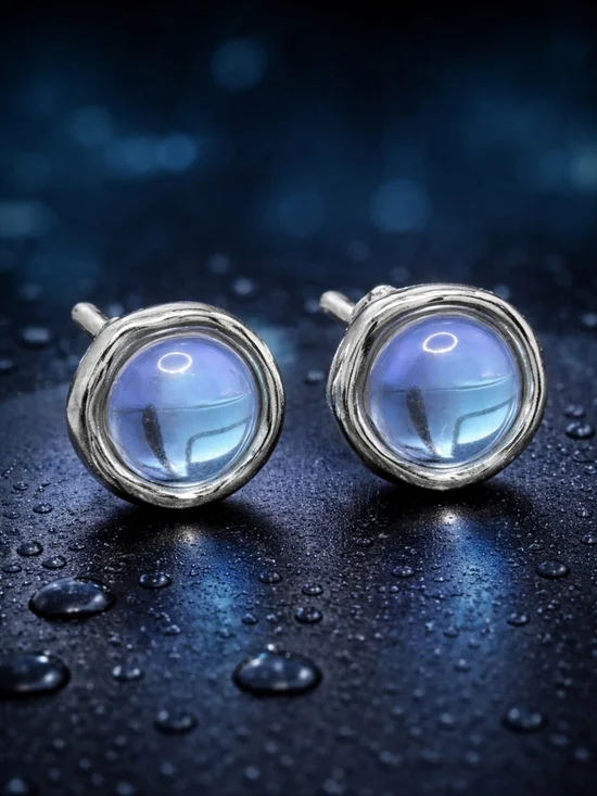 Moonstone Iridescent Crystal Stud Earrings 14K Gold Plated Hypoallergenic NWT