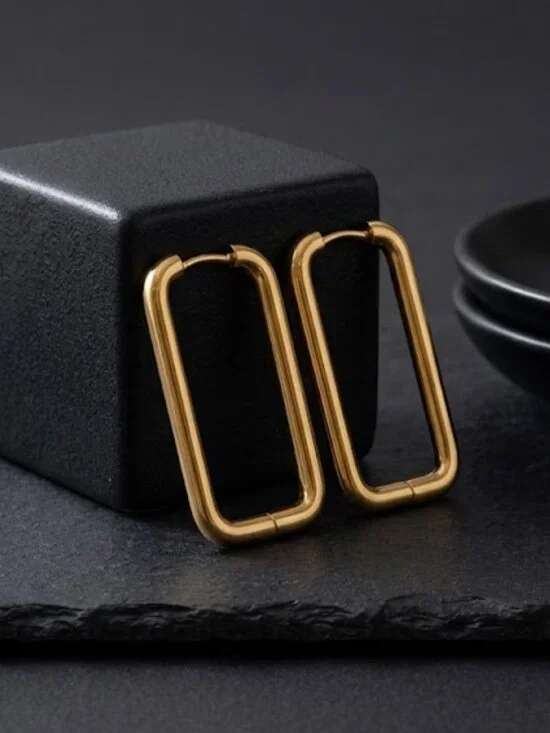 Rectangle Hoop Earrings 18K Gold Plated 316L SS Clean Girl Quiet Luxury 1.55