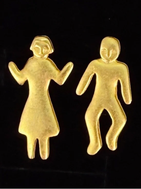 Vintage Goldtone Dancing Figure Post Earring signed  JJ 1988