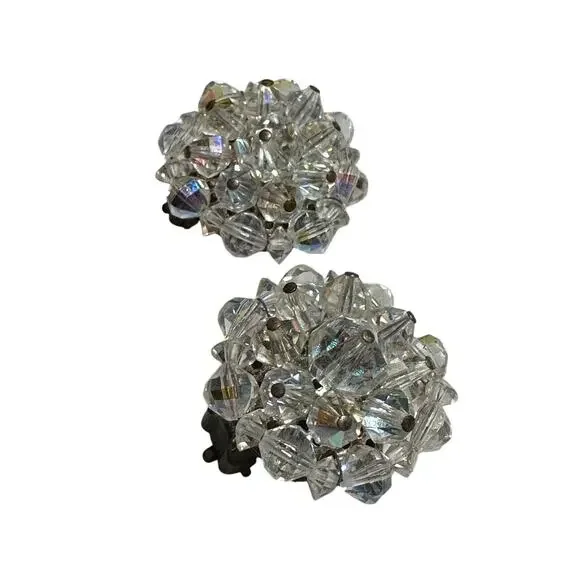 Vintage Crystal Clip On Earrings Rhinestone Hollywood Glam Statement Jewelry