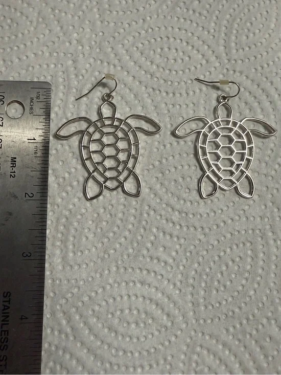 Silver Turtle Outline Big Dangle Earrings - Women Jewelry
