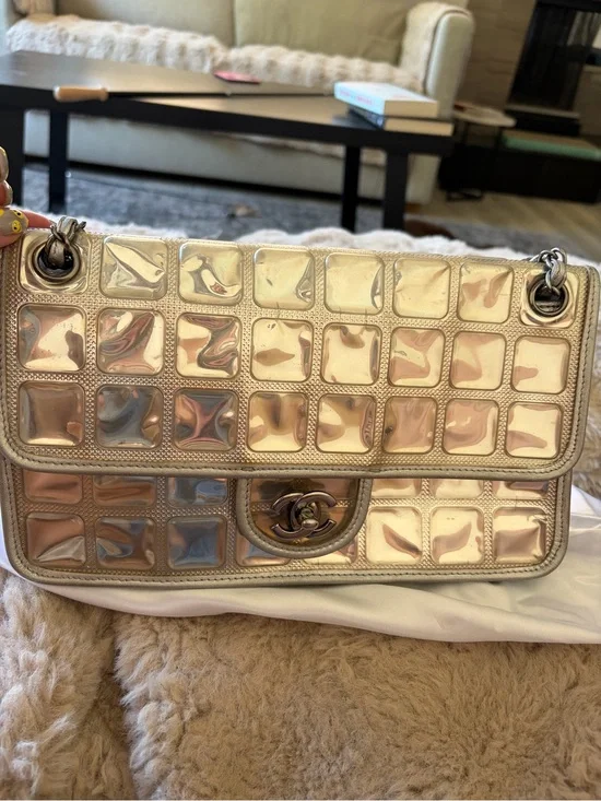 Chanel PVC with calfskin Ice Cube Flap bag medium in Silver 2008
