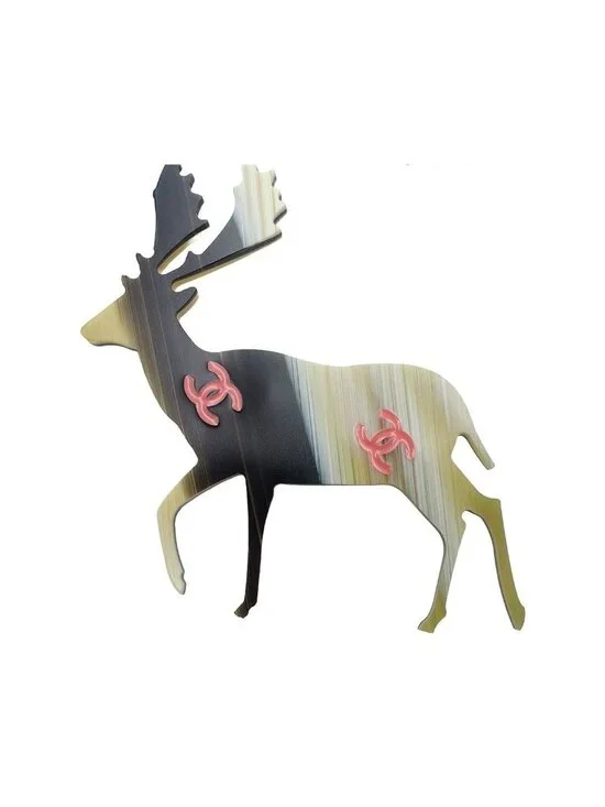 Chanel Brooch Beige Brown Plastic CC Logo Reindeer Costume 01